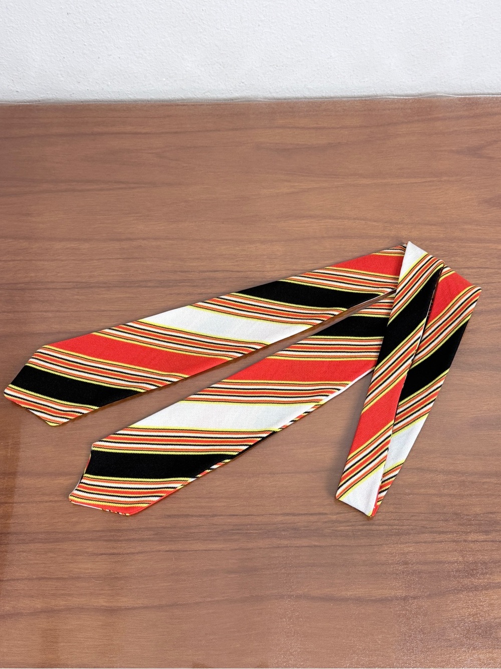 Vintage 70s Orange Striped Women's Neck Tie/Belt Handmade Polyester